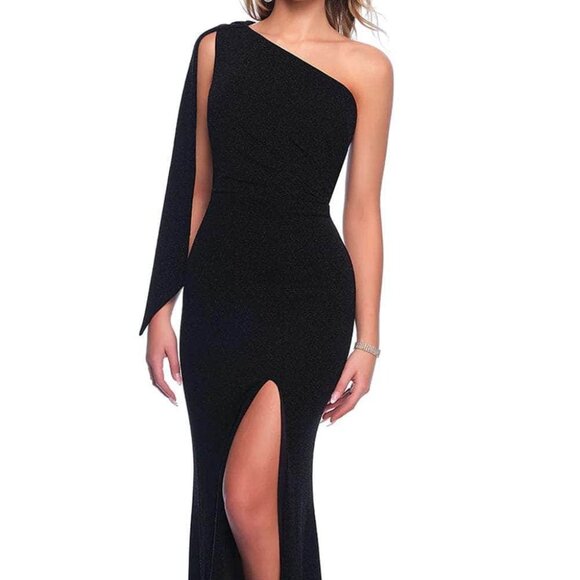 NWT Dave & Johnny 11851 Shimmer Jersey Evening Dress Black Size 4